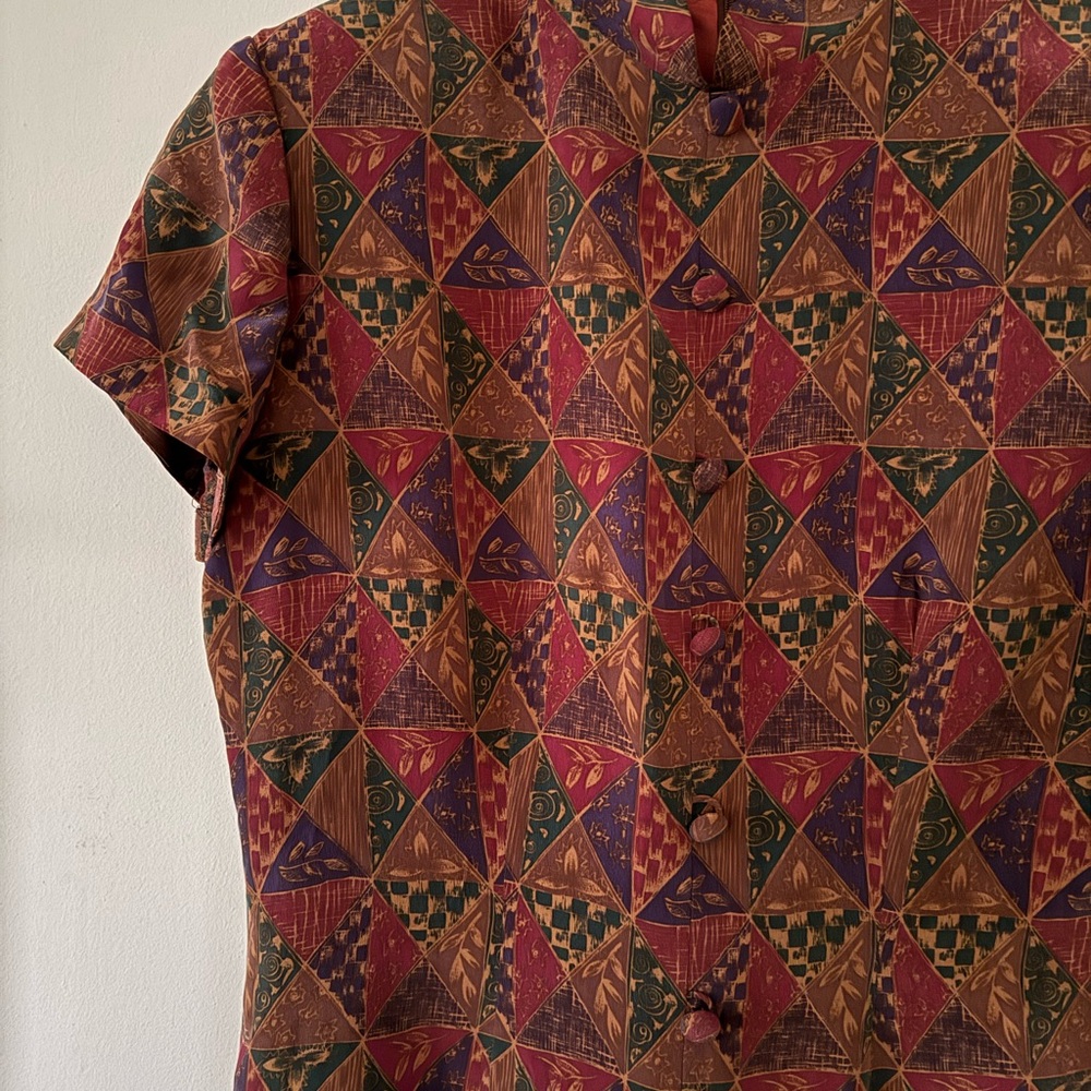 Adrianna Papell Vintage Multicolor Geometric Dress 100% Silk